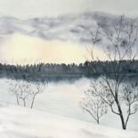 Painting titled "Winter landscape" by Tetiana Kovalova, Original Artwork, Watercolor