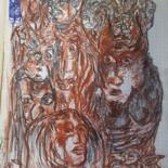 Dessin intitulée "visages au loup" par Thierry Pujalte, Œuvre d'art originale, Graphite