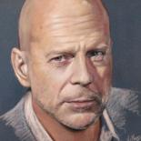 Dessin intitulée "Bruce Willis" par Thierry Villers, Œuvre d'art originale, Pastel