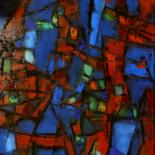Pittura intitolato "vitrail-le-marché-" da Thierry Faure, Opera d'arte originale, Olio Montato su Telaio per barella in legno