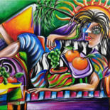 Painting titled "Woman Chillout #M0" by Thomas Lange, Original Artwork, Oil Mounted on Wood Stretcher frame