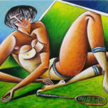 Painting titled "Woman Chillout #M67" by Thomas Lange, Original Artwork, Oil Mounted on Wood Stretcher frame