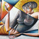 Painting titled "Woman Chillout #M76" by Thomas Lange, Original Artwork, Oil Mounted on Wood Stretcher frame