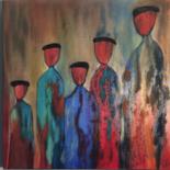 Painting titled "LES BERETS" by Annie Moreau, Original Artwork, Oil Mounted on Wood Stretcher frame
