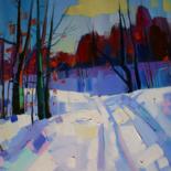 Painting titled "Winter landscape in…" by Tigran Aveyan, Original Artwork, Oil Mounted on Wood Stretcher frame