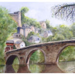 Peinture intitulée "Pont sur la Dordogne" par Tina Verpoorten, Œuvre d'art originale, Aquarelle