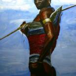 Schilderij getiteld "Dinka-man uit Soeda…" door Tineke Van Steenbergen, Origineel Kunstwerk, Acryl Gemonteerd op Frame voor…