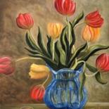 Painting titled "Vase aux tulipes" by Andrea C, Original Artwork, Oil
