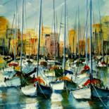 Pittura intitolato "Il porto che non c'è" da Tito Fornasiero, Opera d'arte originale, Acquarello