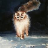 Painting titled "Il gatto di Xavier" by Tito Fornasiero, Original Artwork, Watercolor