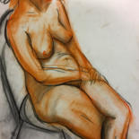 Drawing titled "Frau, sitzend, Akt" by Sergej Luzewitsch, Original Artwork, Pastel