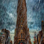「New York City Skyli…」というタイトルの絵画 Tony Rubinoによって, オリジナルのアートワーク, アクリル ウッドストレッチャーフレームにマウント