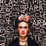 Collages titled "Frida Kahlo Square" by Tony Rubino, Original Artwork, Digital Painting Mounted on Wood Stretcher frame