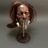 Skulptur mit dem Titel "Shrunken Head – Chr…" von Tot_artstudio, Original-Kunstwerk, Giesserei