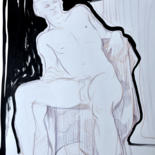 Dessin intitulée "Nu Patrick sur une…" par Toumire, Œuvre d'art originale, Encre