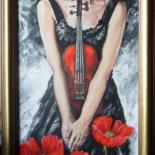 Painting titled "violist with poppy" by Katerina Evgenieva, Original Artwork