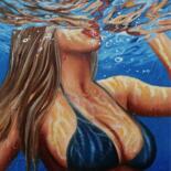 Картина под названием "Swimming in a bikini" - Uliana Titova, Подлинное произведение искусства, Масло Установлен на Деревянн…