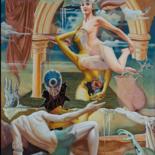 Painting titled "Mitochondrial Venus" by Cezar Ungureanu, Original Artwork, Oil Mounted on Wood Stretcher frame
