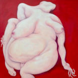 Painting titled "Rude in red" by Unos Lee, Original Artwork, Oil Mounted on Wood Stretcher frame