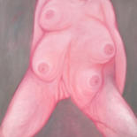 Painting titled "Red nude" by Unos Lee, Original Artwork, Oil Mounted on Wood Stretcher frame
