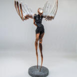 Sculpture intitulée "Black Birdie" par Iurii Gutsuliak (Yura Ghutzuliak), Œuvre d'art originale, Coulage