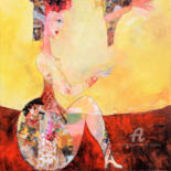 Peinture intitulée "femme à l'oiseau" par Valérie Depadova, Œuvre d'art originale, Acrylique