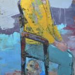 Pintura intitulada "Chien assis" por Valérie Jayat, Obras de arte originais, Óleo Montado em Armação em madeira