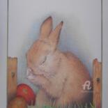 Dessin intitulée "Petit lapin de Pâqu…" par Valérie Jouffroy Ricotta, Œuvre d'art originale, Stylo à bille