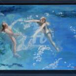 Painting titled "swimming pool-encad…" by Valérie Le Meur, Original Artwork, Oil