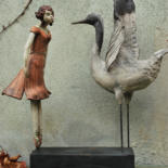 Sculpture intitulée "La grue japonaise" par Valérie Zahonero, Œuvre d'art originale, Argile