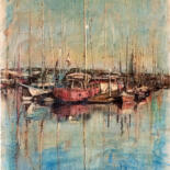 Desenho intitulada "boats 3" por Van Ko Tokusha, Obras de arte originais, encáustico Montado em Painel de madeira