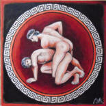 Painting titled "Olympic wrestling" by Varvara Vitkovska, Original Artwork, Acrylic Mounted on Cardboard