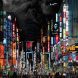 Digitale Kunst mit dem Titel "Japan Addiction" von Stephan Venekas, Original-Kunstwerk, Fotomontage Auf Holzplatte montiert