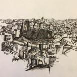 Desenho intitulada "Toits de Paris" por Victoria, Obras de arte originais, Ponta de prata