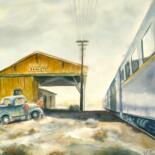 Peinture intitulée "Arrivée du train" par Véronique Le Forestier, Œuvre d'art originale