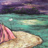 Peinture intitulée "Campement sur le fl…" par Véronique Wibaux, Œuvre d'art originale, Acrylique Monté sur Châssis en bois
