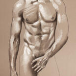 Рисунок под названием "Homme nu sensuel de…" - Verssan, Подлинное произведение искусства, Пастель
