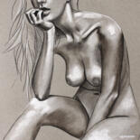 Pittura intitolato "Femme nue pensive" da Verssan, Opera d'arte originale, Pastello