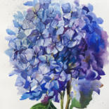 Painting titled "Blue hydrangea bouq…" by Natalia Veyner, Original Artwork, Watercolor