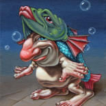 Malerei mit dem Titel "In a Fish Suit." von Victor Molev, Original-Kunstwerk, Öl