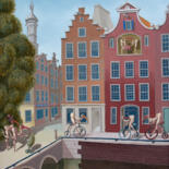 Картина под названием "Birdy Amsterdam" - Victor Molev, Подлинное произведение искусства, Масло Установлен на Деревянная рам…