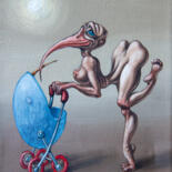 Картина под названием "Lady with a pram" - Victor Molev, Подлинное произведение искусства, Масло Установлен на Деревянная ра…