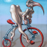 Painting titled "Cyclist" by Victor Molev, Original Artwork, Oil