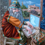Painting titled "High-tech" by Victor Molev, Original Artwork, Oil Mounted on Wood Stretcher frame