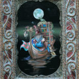Peinture intitulée "Boatman(Storyteller)" par Victor Molev, Œuvre d'art originale, Huile