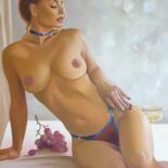 Картина под названием "Леди с виноградом" - Виктория Бурдейко, Подлинное произведение искусства, Масло Установлен на Другая…