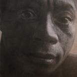 Drawing titled "James Baldwin" by Vincent Haller, Original Artwork, Charcoal Mounted on Cardboard