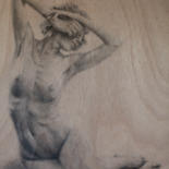 Drawing titled "Helene" by Vincent Haller, Original Artwork, Charcoal Mounted on Wood Panel