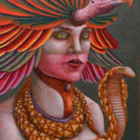 Peinture intitulée "Quetzalcoatl" par Vincent Lacroix, Œuvre d'art originale, Huile Monté sur Carton