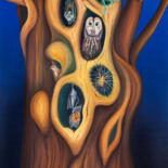 Pittura intitolato "Tree with animals" da Vinko Hlebs, Opera d'arte originale, Olio